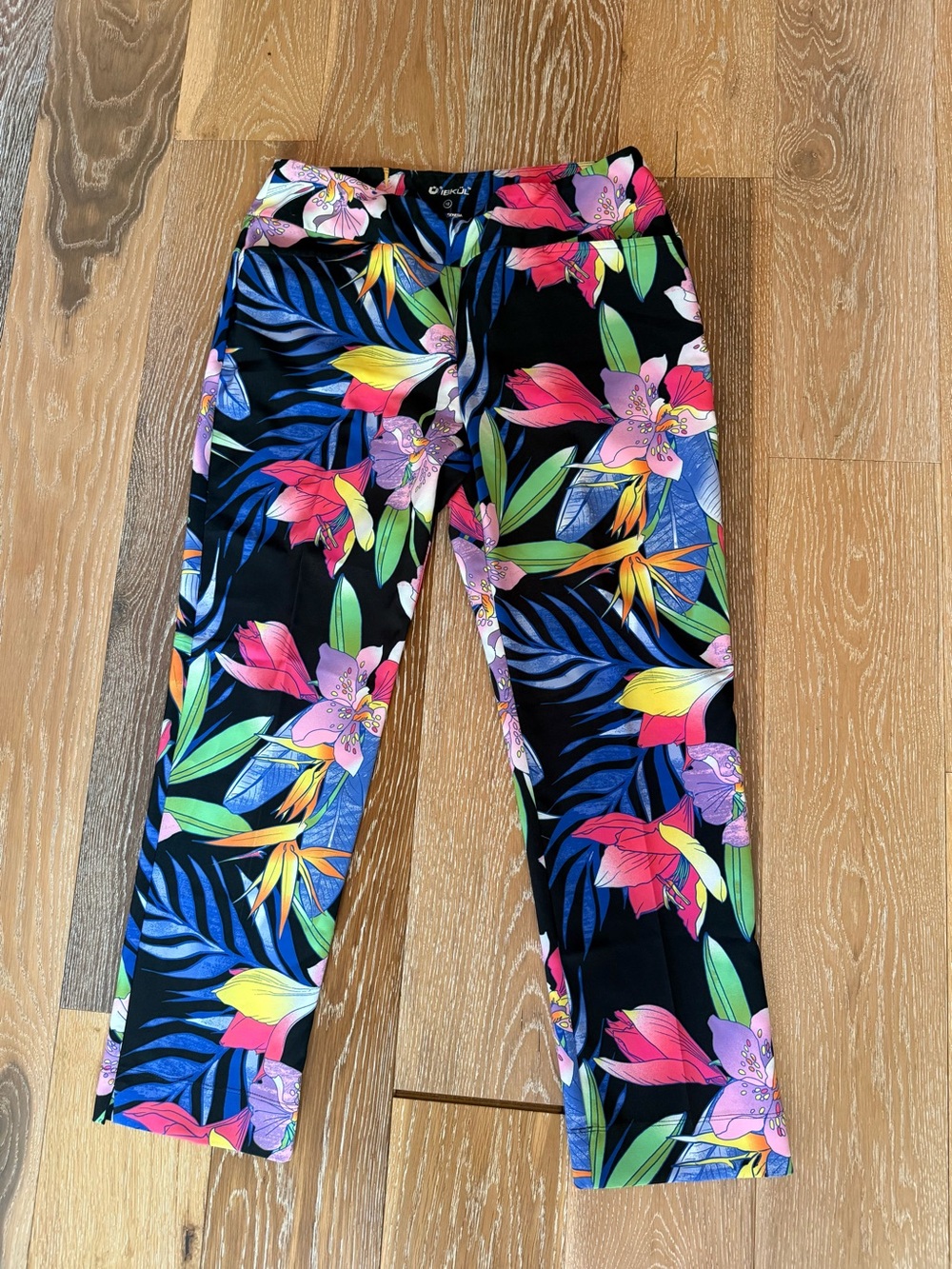 IBKUL ladies Amelia black multi-floral golf ankle pants size 12